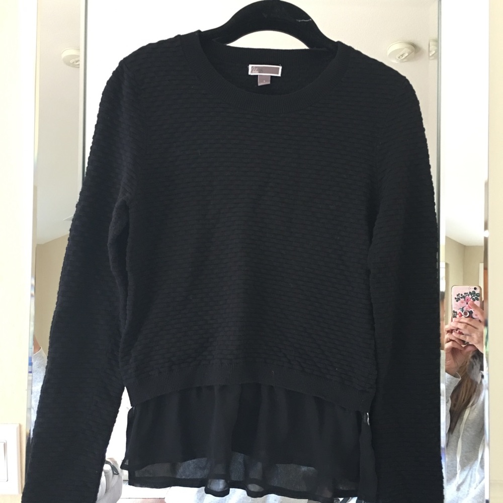 Chelsea28 | black ruffle sweater